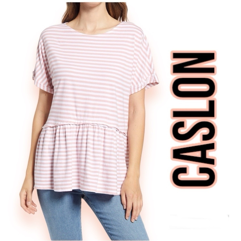 Cotton Tee Short Sleeve Caslon Top Babydoll Peplum Stripe Jersey MEDIUM